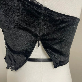 Velvet Corset Halter Neck Crop Top Sleeveless Eyelet