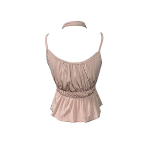 Scarf Smoke Shirred Flare Sleeveless Blouse Choker Summer