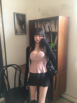 Scarf Smoke Shirred Flare Sleeveless Blouse Choker Summer