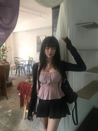 Scarf Smoke Shirred Flare Sleeveless Blouse Choker Summer