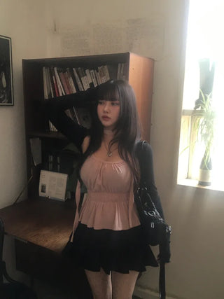 Scarf Smoke Shirred Flare Sleeveless Blouse Choker Summer