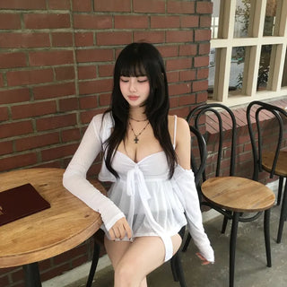 Sweet Ribbon Flare Sleeveless Cardigan Set See-through Date