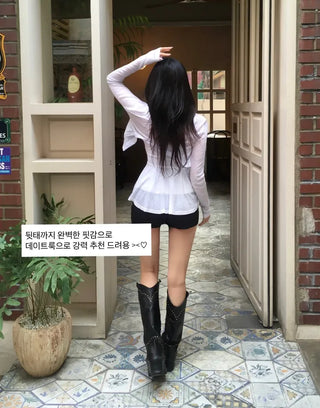 Sweet Ribbon Flare Sleeveless Cardigan Set See-through Date