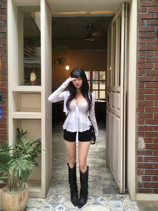Sweet Ribbon Flare Sleeveless Cardigan Set See-through Date