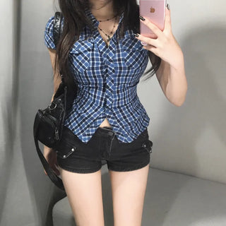 Pocket Back Elastic Slim Fit Short Sleeve Shirt