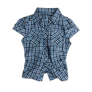 Pocket Back Elastic Slim Fit Short Sleeve Shirt
