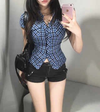 Pocket Back Elastic Slim Fit Short Sleeve Shirt
