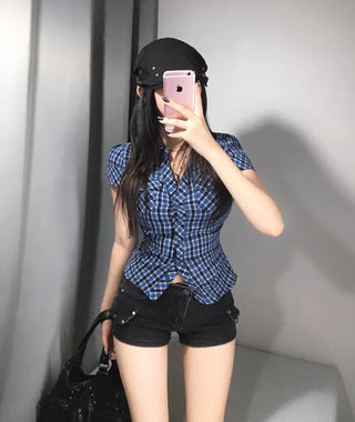 Pocket Back Elastic Slim Fit Short Sleeve Shirt