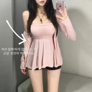 Stretchy Delicate Flare Top Cardigan Set Tube Fit