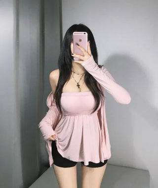 Stretchy Delicate Flare Top Cardigan Set Tube Fit