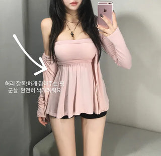 Stretchy Delicate Flare Top Cardigan Set Tube Fit