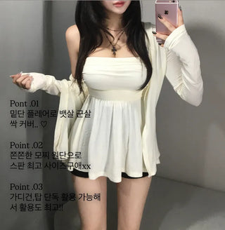 Stretchy Delicate Flare Top Cardigan Set Tube Fit