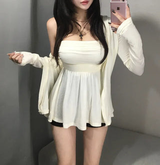 Stretchy Delicate Flare Top Cardigan Set Tube Fit