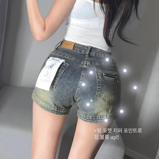 Vintage Denim Hot Pants with Back Pocket and