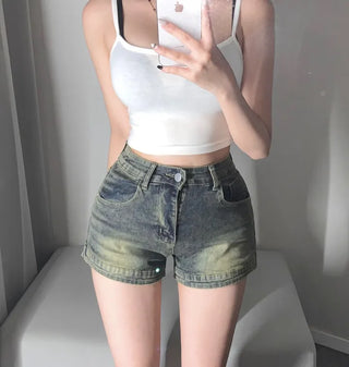 Vintage Denim Hot Pants with Back Pocket and