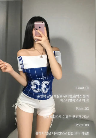Pocari Girl 33 Off-shoulder short-sleeve top sleeveless sporty