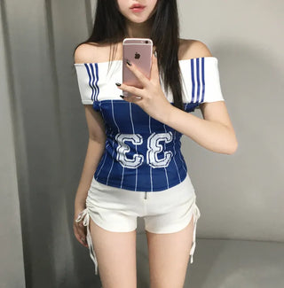 Pocari Girl 33 Off-shoulder short-sleeve top sleeveless sporty