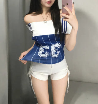 Pocari Girl 33 Off-shoulder short-sleeve top sleeveless sporty