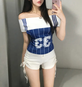 Pocari Girl 33 Off-shoulder short-sleeve top sleeveless sporty