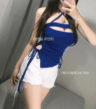 Kari Slit Shirred V-Cut Sleeveless Festival Look Waterbomb