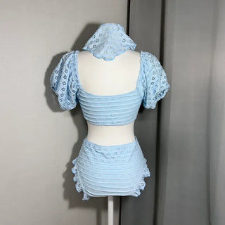 Turban Scarf Off-shoulder Bikini Set Two-piece High-waisted Perforated