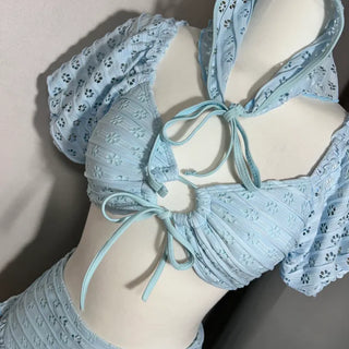 Turban Scarf Off-shoulder Bikini Set Two-piece High-waisted Perforated