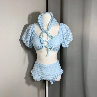 Turban Scarf Off-shoulder Bikini Set Two-piece High-waisted Perforated