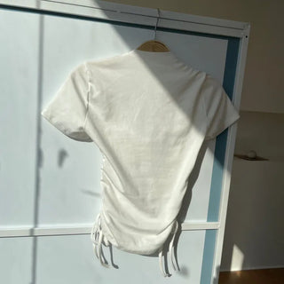 Chiffon Shirred Strap Bolero Short Sleeve T-shirt