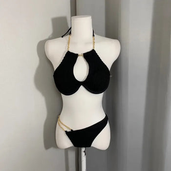 Two-line Chain Asymmetrical Bikini Swimwear Beachwear Hotel Stay