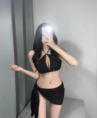 Gold Chain Black Bikini Asymmetrical Swimsuit Monokini Cutout
