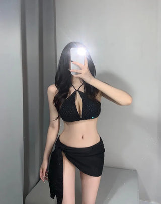 Gold Chain Black Bikini Asymmetrical Swimsuit Monokini Cutout