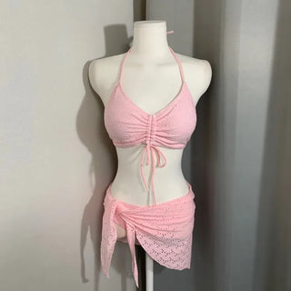 Punched Halter Neck Skirt Bikini Wrap Cover-up Pool