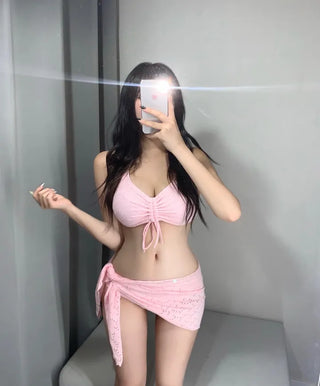 Punched Halter Neck Skirt Bikini Wrap Cover-up Pool