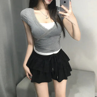 Flower Punching Ribbon Flare Blouse Off-shoulder Sleeveless Delicate
