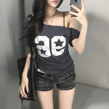 Wrap Lace Layered Short Sleeve T-shirt Gray Tee