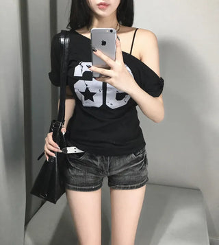 Wrap Lace Layered Short Sleeve T-shirt Gray Tee