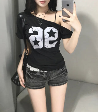 Wrap Lace Layered Short Sleeve T-shirt Gray Tee