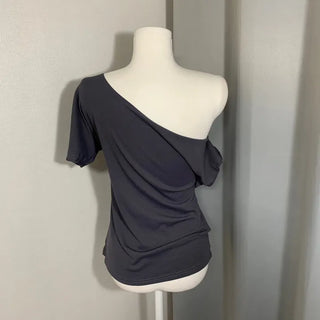 Wrap Lace Layered Short Sleeve T-shirt Gray Tee