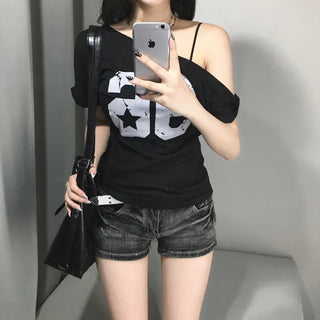 Wrap Lace Layered Short Sleeve T-shirt Gray Tee