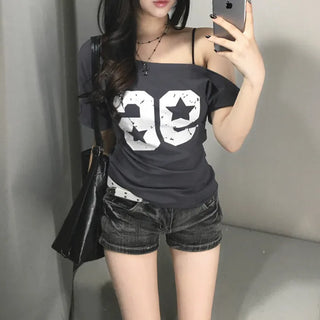 Wrap Lace Layered Short Sleeve T-shirt Gray Tee