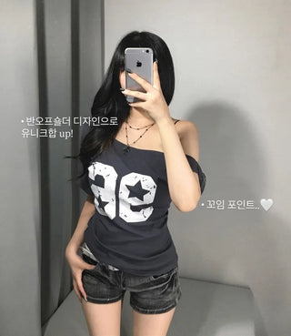 Wrap Lace Layered Short Sleeve T-shirt Gray Tee