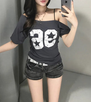 Wrap Lace Layered Short Sleeve T-shirt Gray Tee