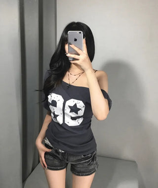 Wrap Lace Layered Short Sleeve T-shirt Gray Tee