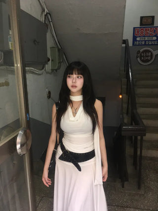 Asymmetrical Shirred Lace Tiered Skirt Jeju Island Look