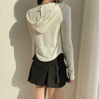 Crop Ribbed Zip-Up Hoodie