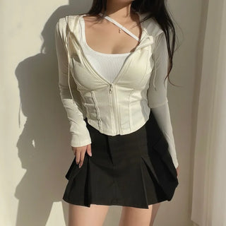 Crop Ribbed Zip-Up Hoodie