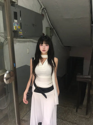 Drape Tie Shirring Sleeveless Scarf Basic Item Pinterest