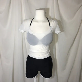 Cap Sleeve V-Neck Shirred Short Tee T-Shirred Arm