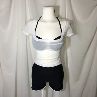 Cap Sleeve V-Neck Shirred Short Tee T-Shirred Arm