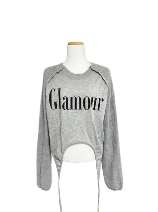 Color-block Raglan Knit Tie Cropped Loose Sweatshirt